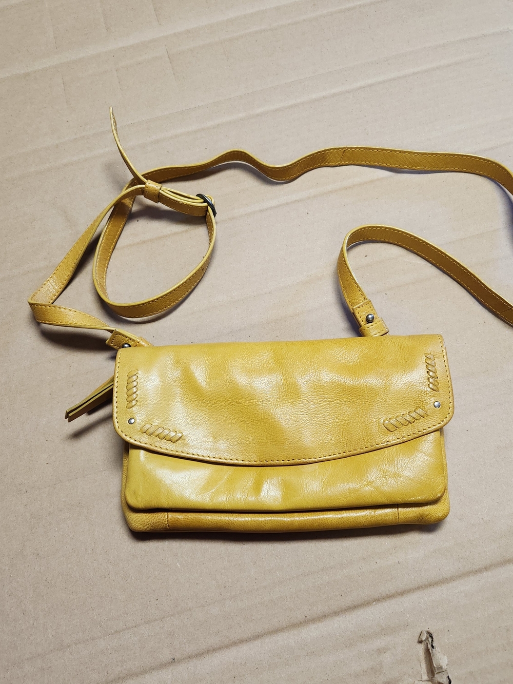 Lucky Brand Women's Mustard Yellow Crossbody Leather Bag